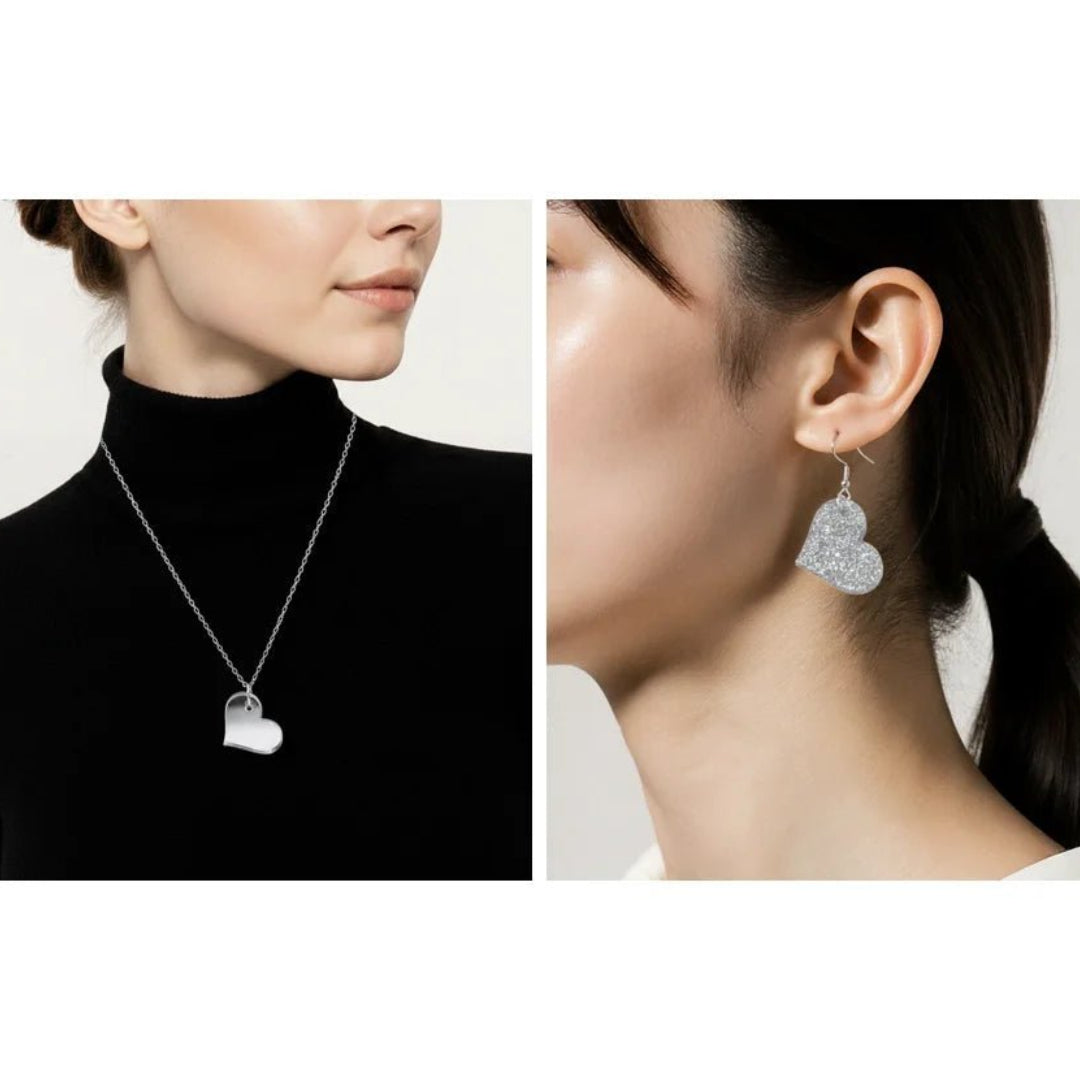 Jewelry set with necklace and earrings on a neutral background